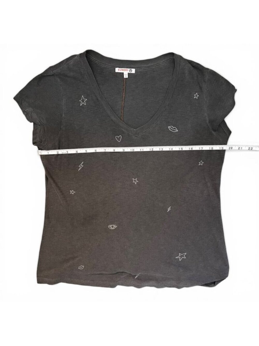 Anthropologie Sundry Womens Sz M Gray V-Neck Pima Cotton Boho Soft Grunge - Picture 9 of 10